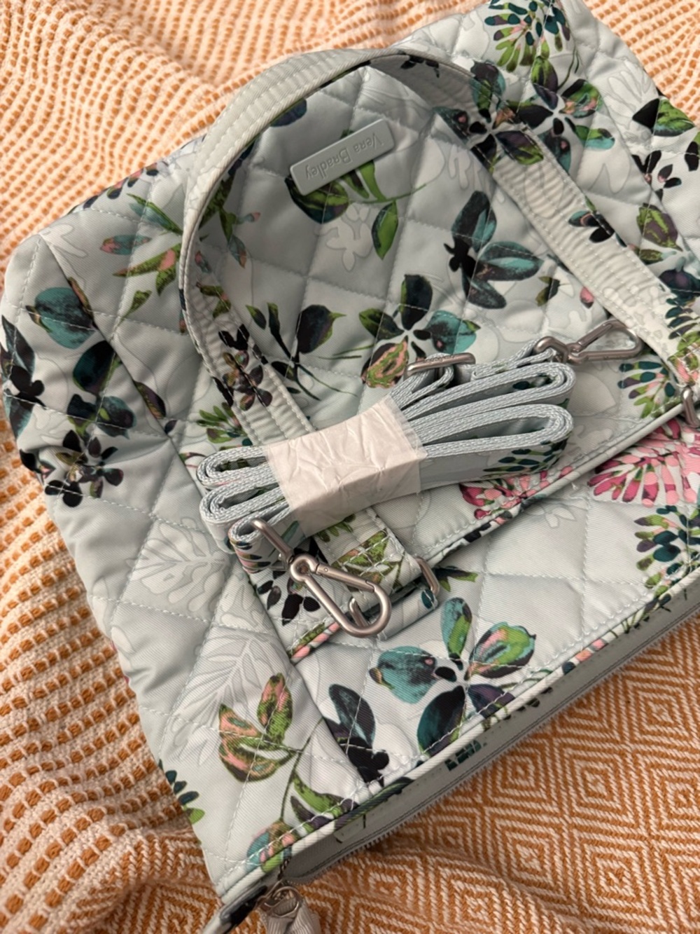 Vera Bradley Light Blue Quilted Tote with Green and Pink Floral Print - Picture 9 of 9